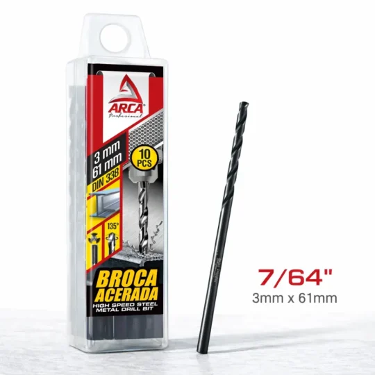 Broca Acerada Hss Din 338 1/8 3mm X 61mm por 10 Unds Arca