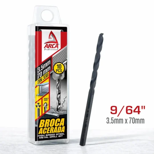 Broca Acerada Hss Din 338 9/64 3.5mm X 70mm por 10 Unds Arca