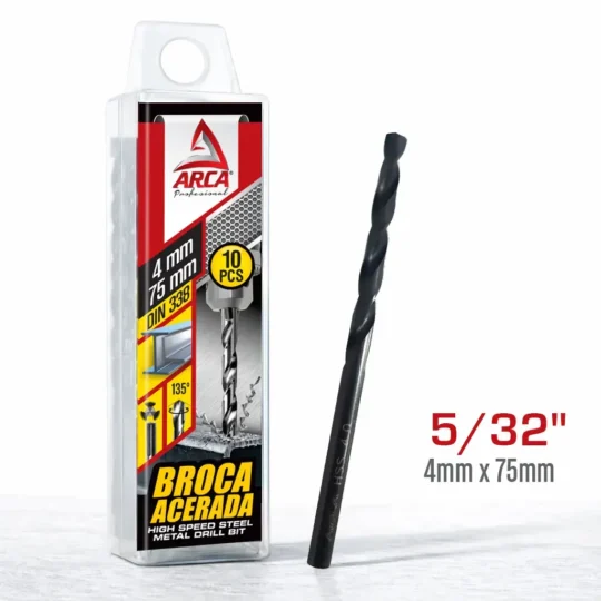Broca Acerada Hss Din 338 5/32 4mm X 75mm por 10 Unds Arca