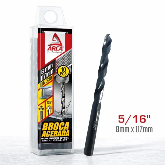 Broca Acerada Hss Din 338 5/16 8mm X 117mm por 10 Unds Arca