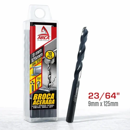 Broca Acerada Hss Din 338 23/64 9mm X 125mm por 10 Unds Arca